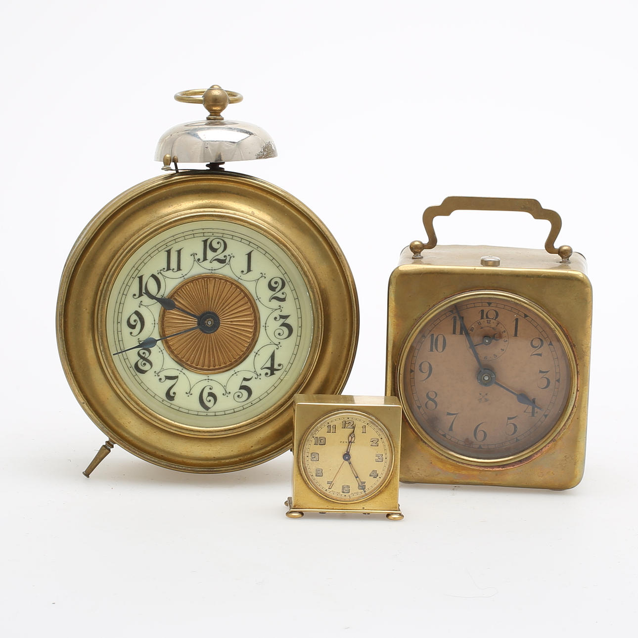VÄCKARKLOCKOR, 3 st, mässding, bl a Zenith.