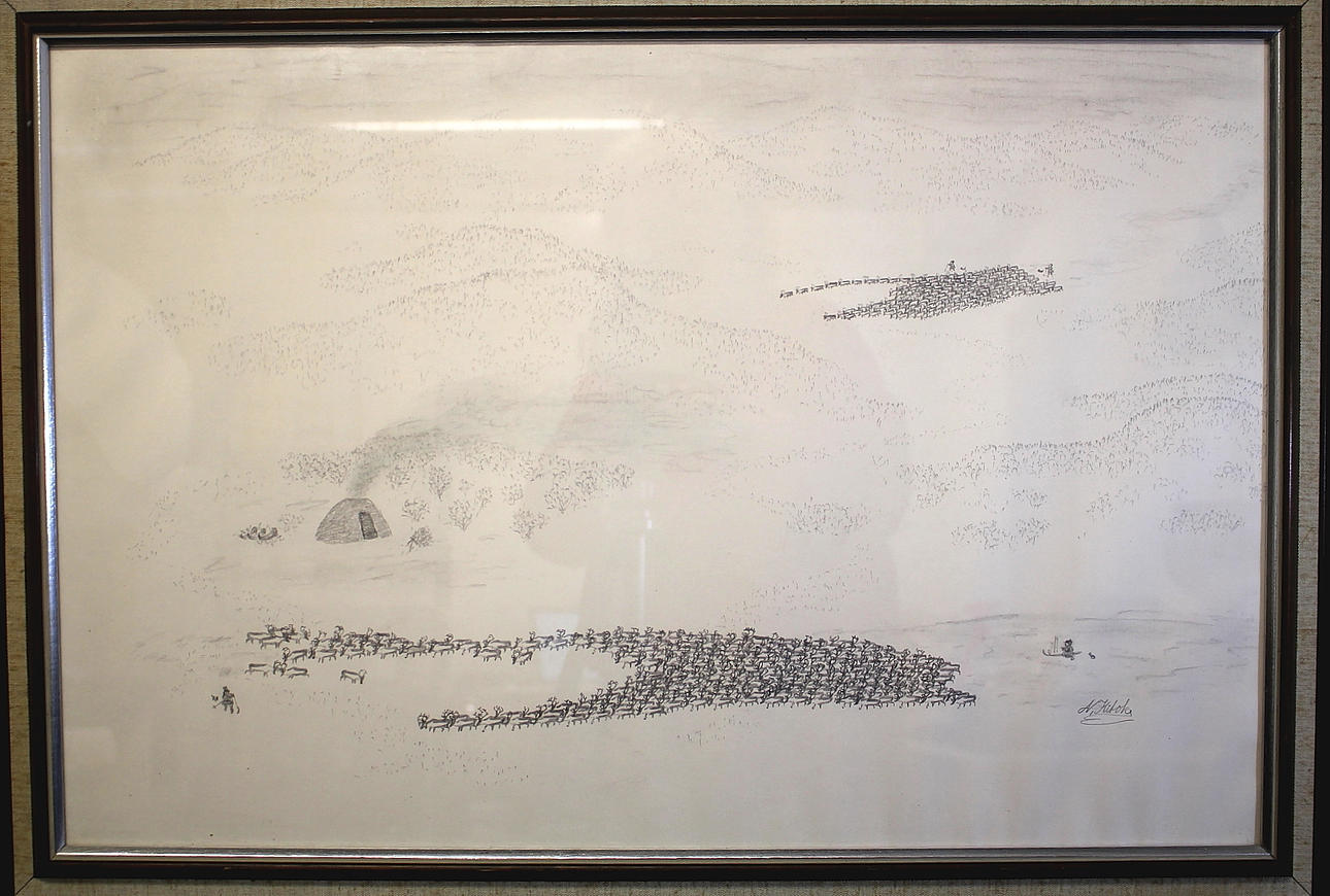 OIDENTIFIERAD KONSTNÄR. teckning, renar, signerad.