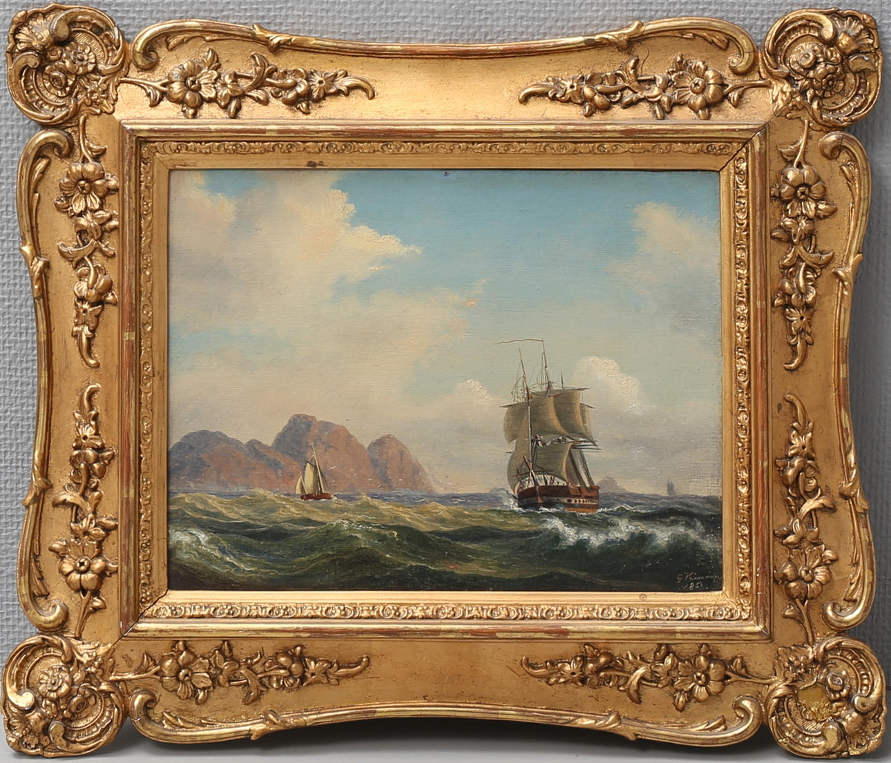 LARS GUSTAF KINMANSSON. Kustbild med segelfartyg. Olja på duk, signerad och daterad G Kinmansson 1852.