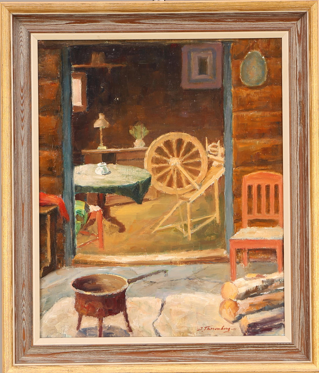 JOHAN THORENBERG. TAVLA, olja duk, signerad och daterad Johan Thorenberg -71, "Spinnrocken".