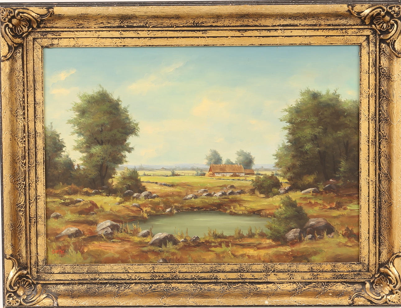 "GORTHE" BROR PERSSON. Olja på duk, Skånegård. Signerad Gorthe.