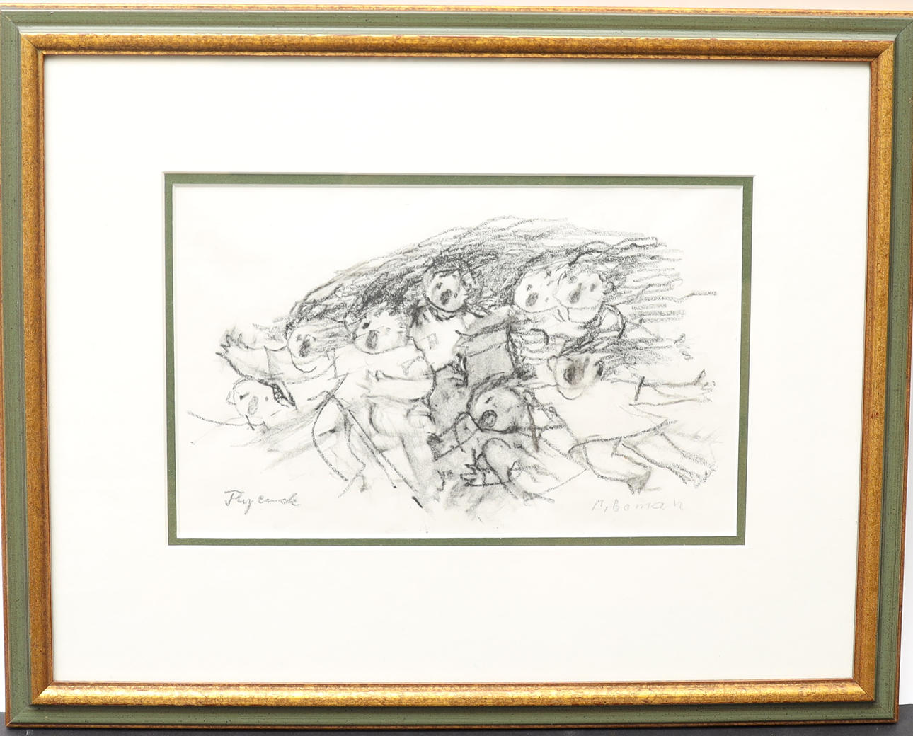 MARTIN BOMAN. Figure scene, drawing, signed.
