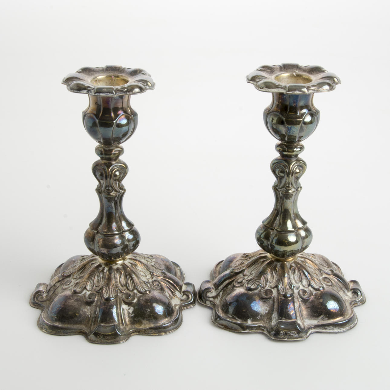 LJUSSTAKAR, 1 par, silver, Carl M. Cohrs Silvervarufabrik, Köpenhamn.