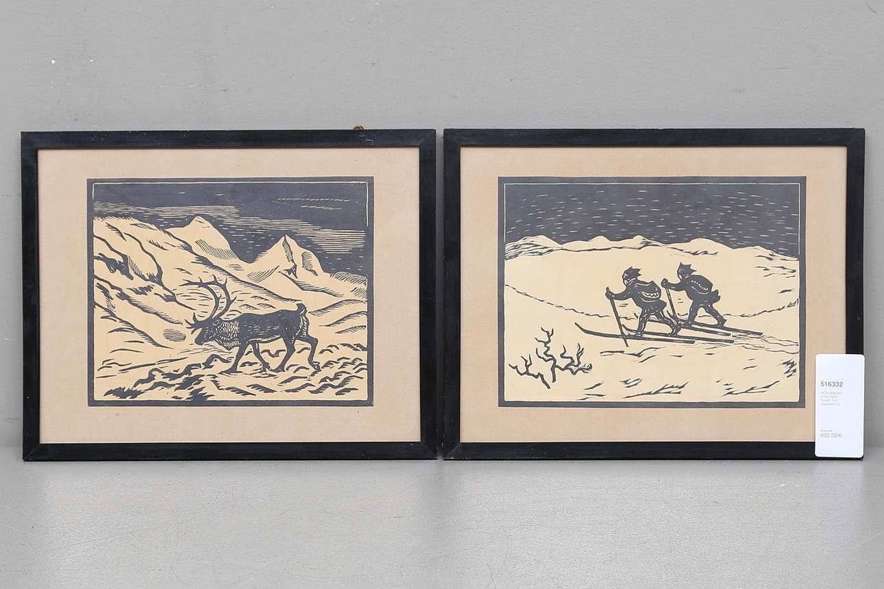 OIDENTIFIERAD KONSTNÄR. Träsnitt, 2 st, osignerade.