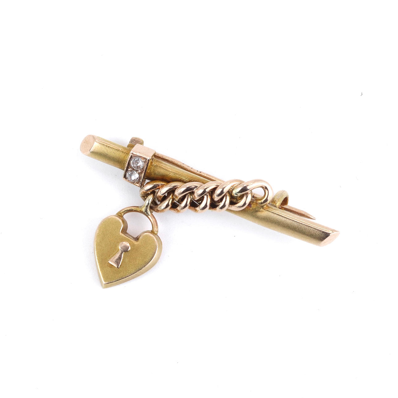 9CT GOLD DIAMOND SET BAR BROOCH.