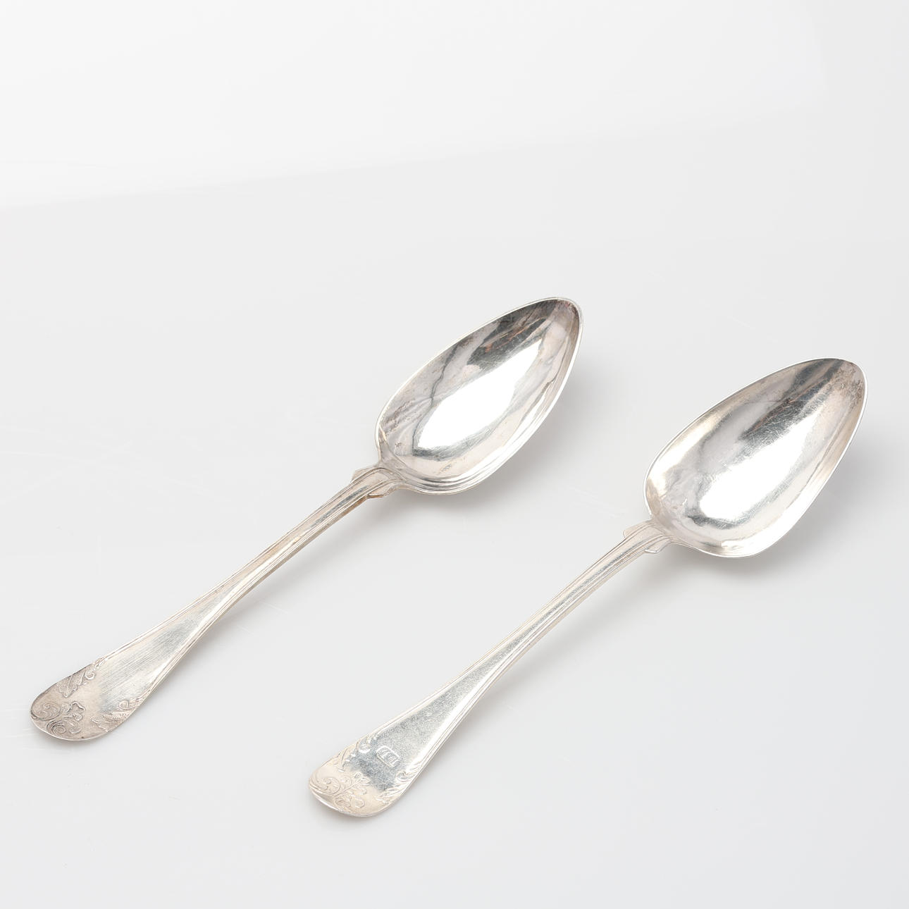 SPOONS, two, silver, 1860s.