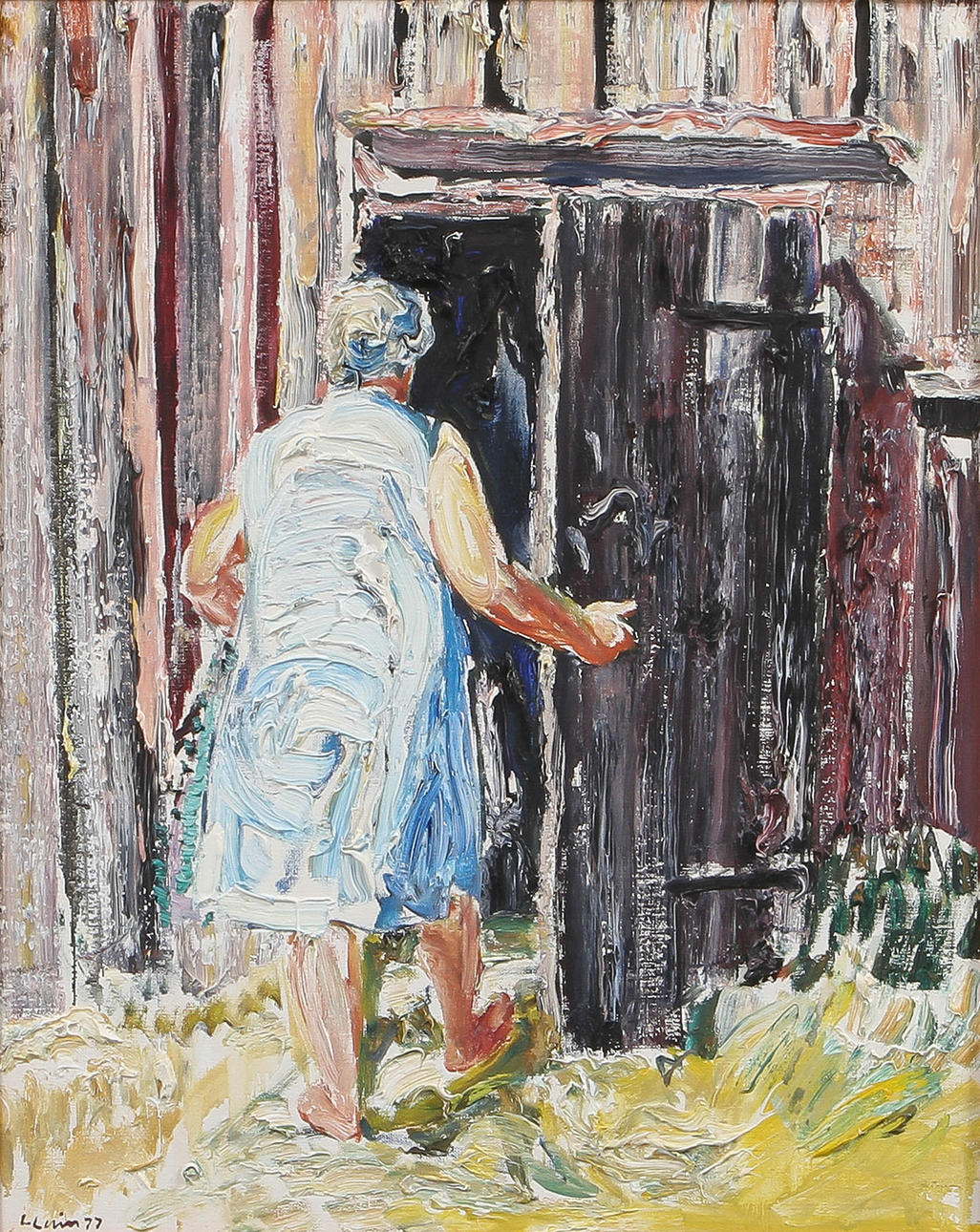 LARS LERIN (F.1954). "Ingrid på väg in". Olja på duk.