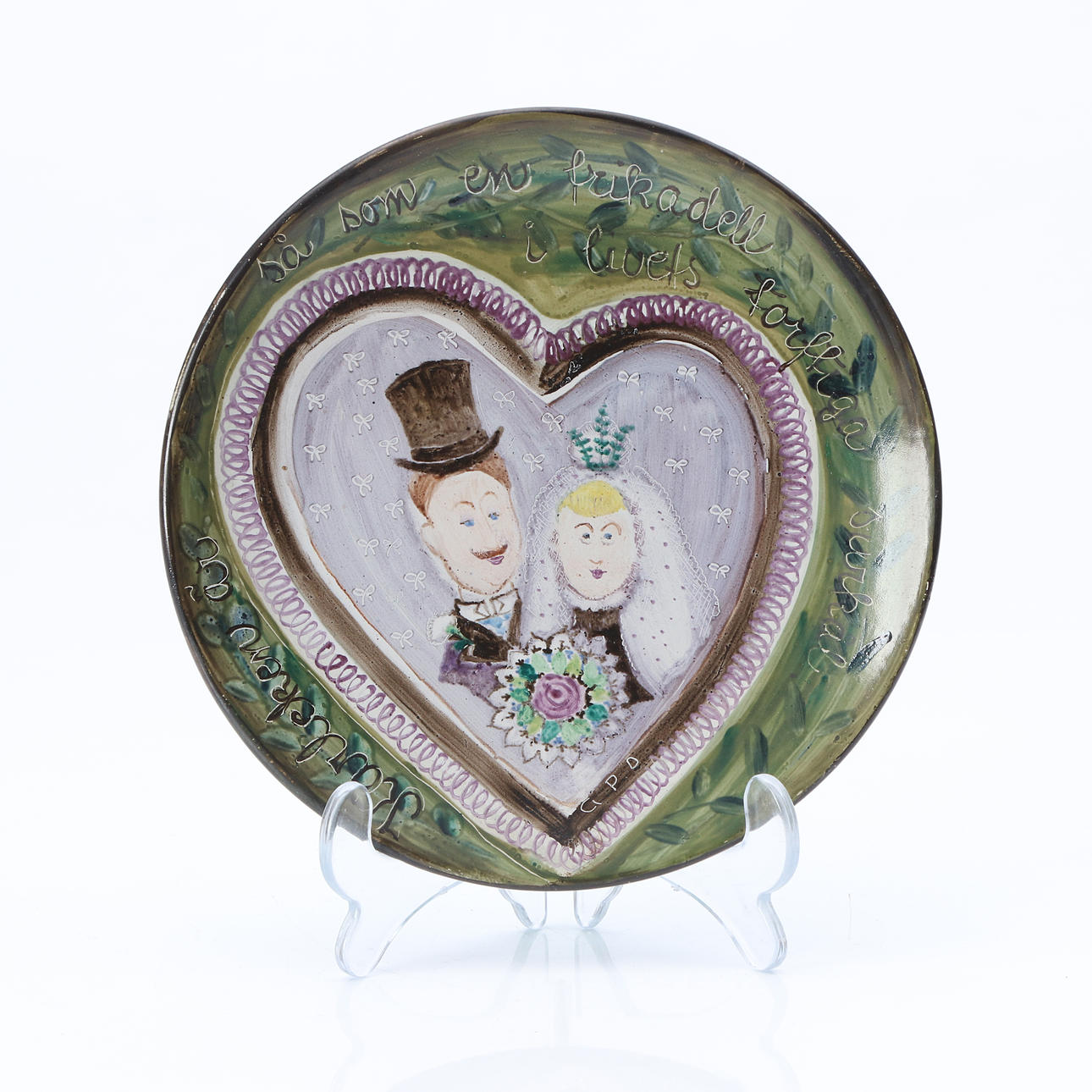 KISEK, DISH. Ceramics with painted decoration. Signed.