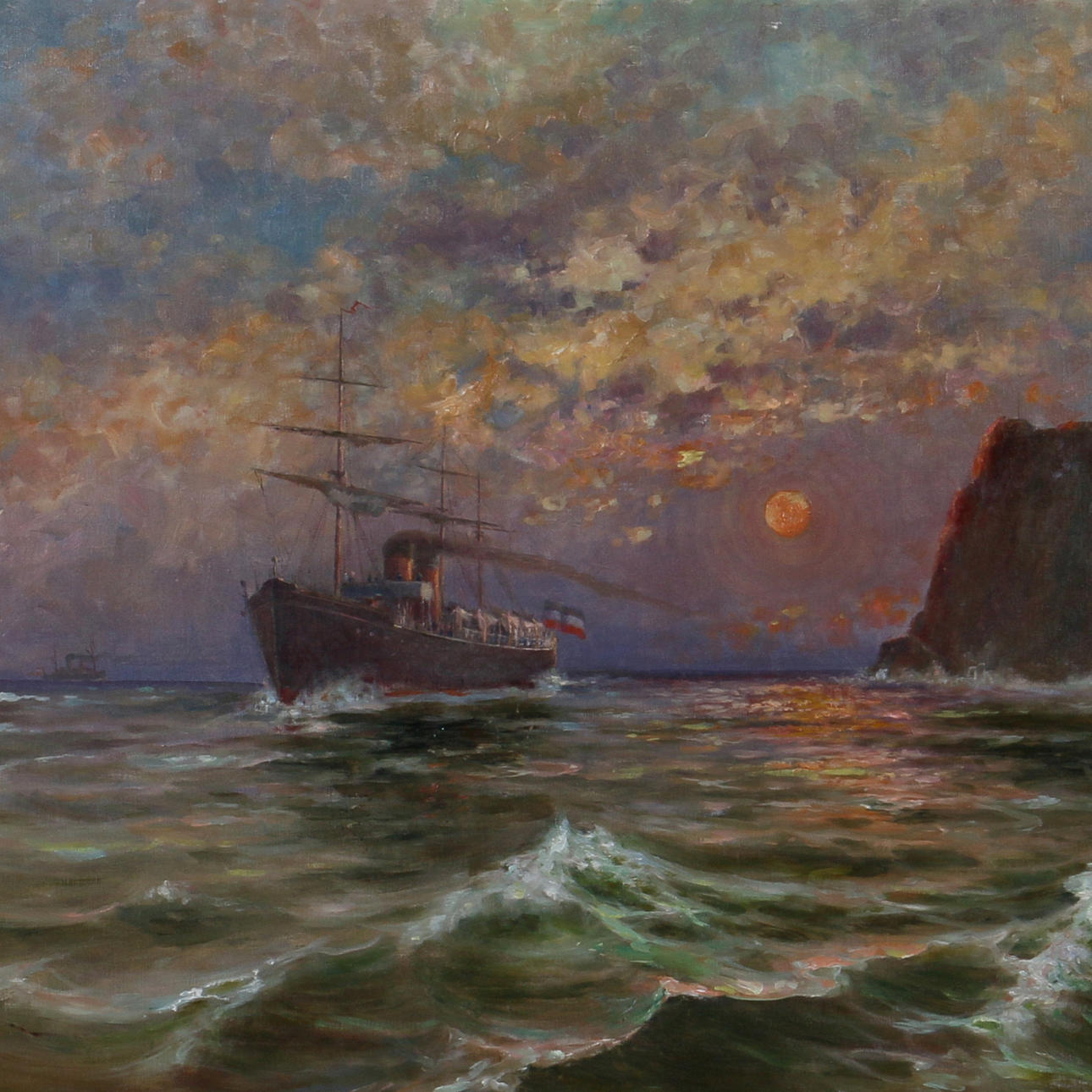 NICKY SAHLSTRÖM. Olja på duk, "Midnatt vid Nordkap", signerad.