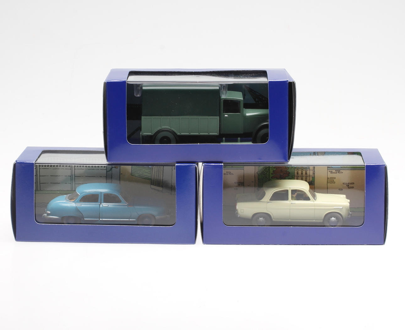 SAMLARBILAR, 3 st, Tintin, med äktighetsintyg.