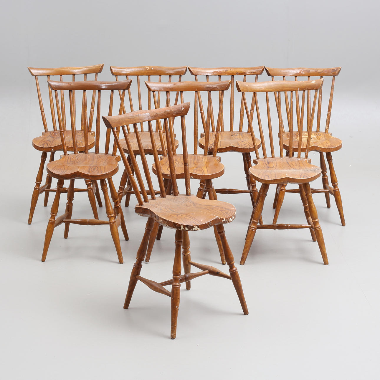PINNSTOLAR mit geschweiftem Sitz, 8 Stk., 19./20. Jh.