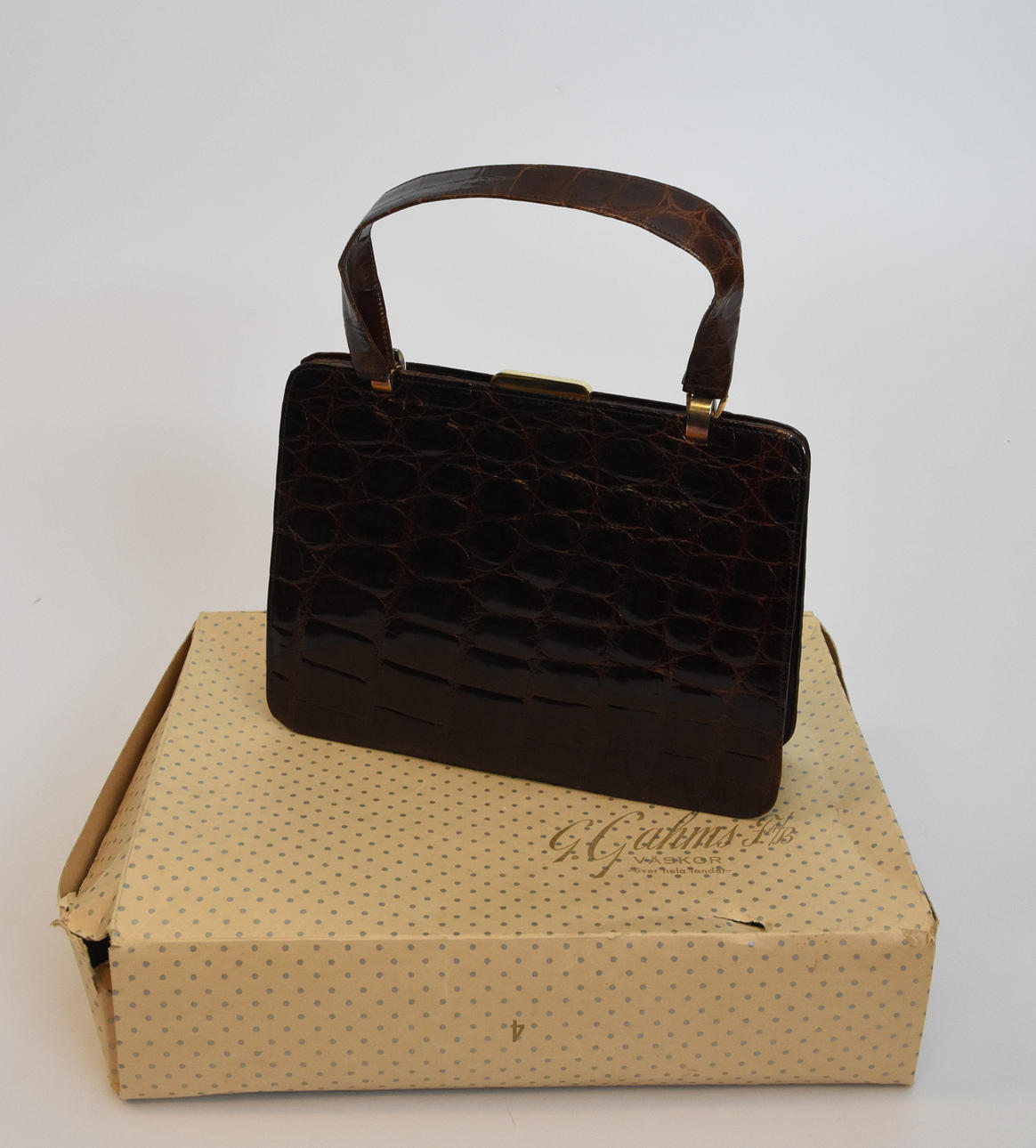 VÄSKA, reptil, i originalkartong 1930 tal.