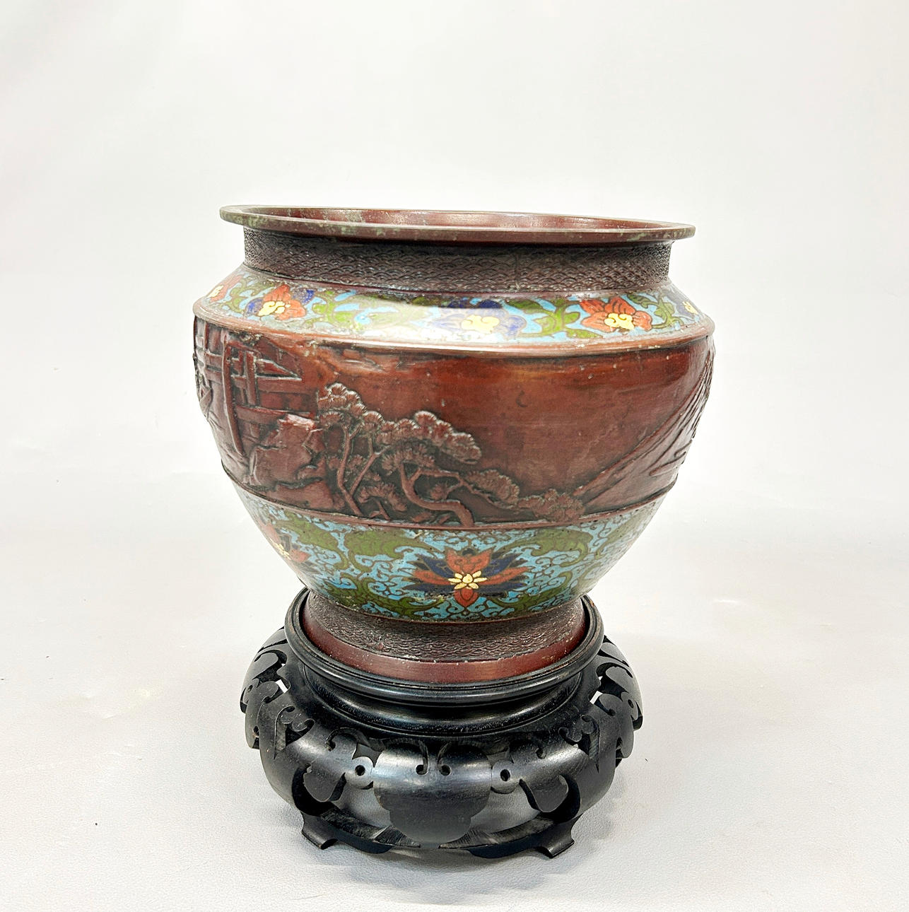 JAPANESE CHAMPLEVE ENAMELLED BOWL.