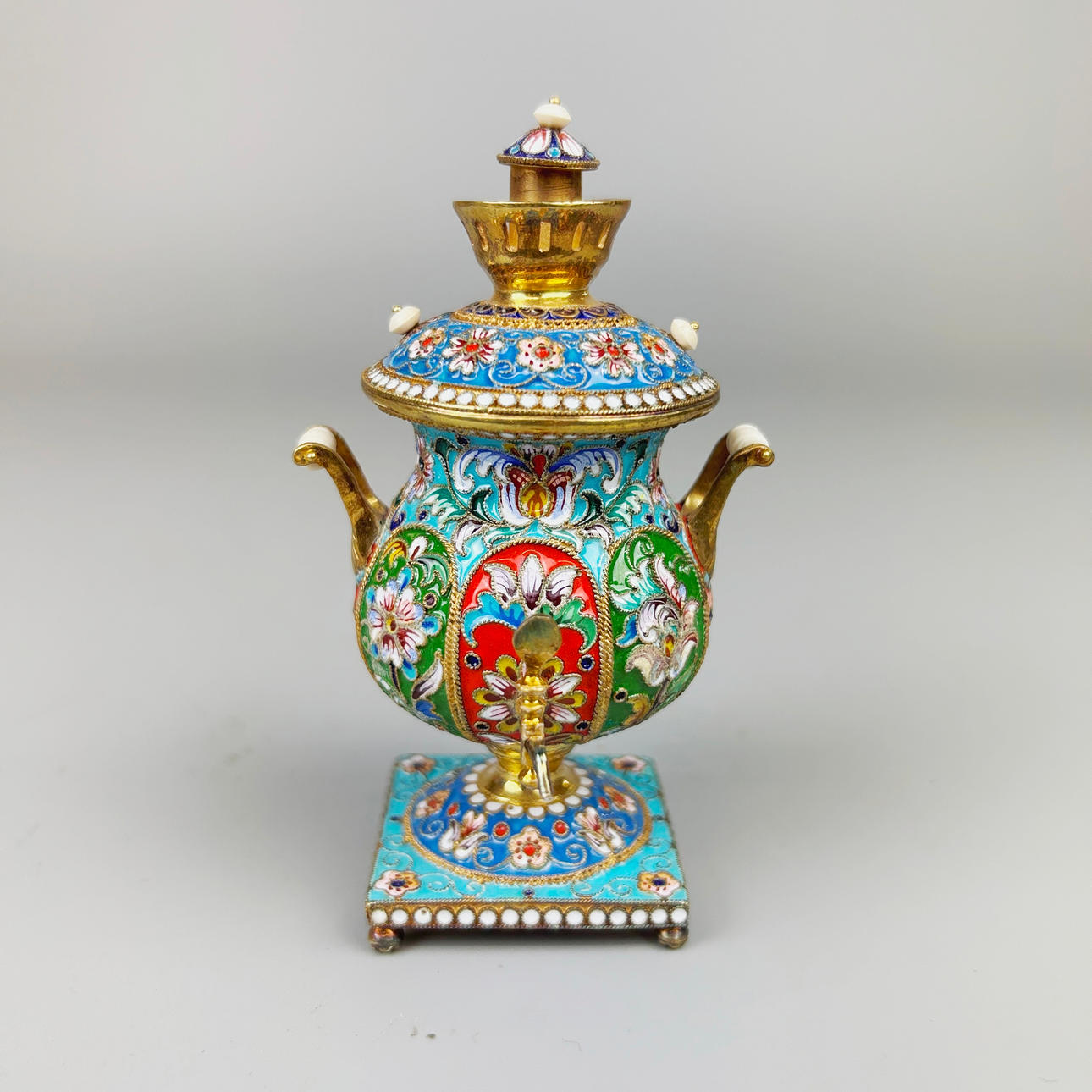 SILVER AND ENAMELLED SAMOVAR.