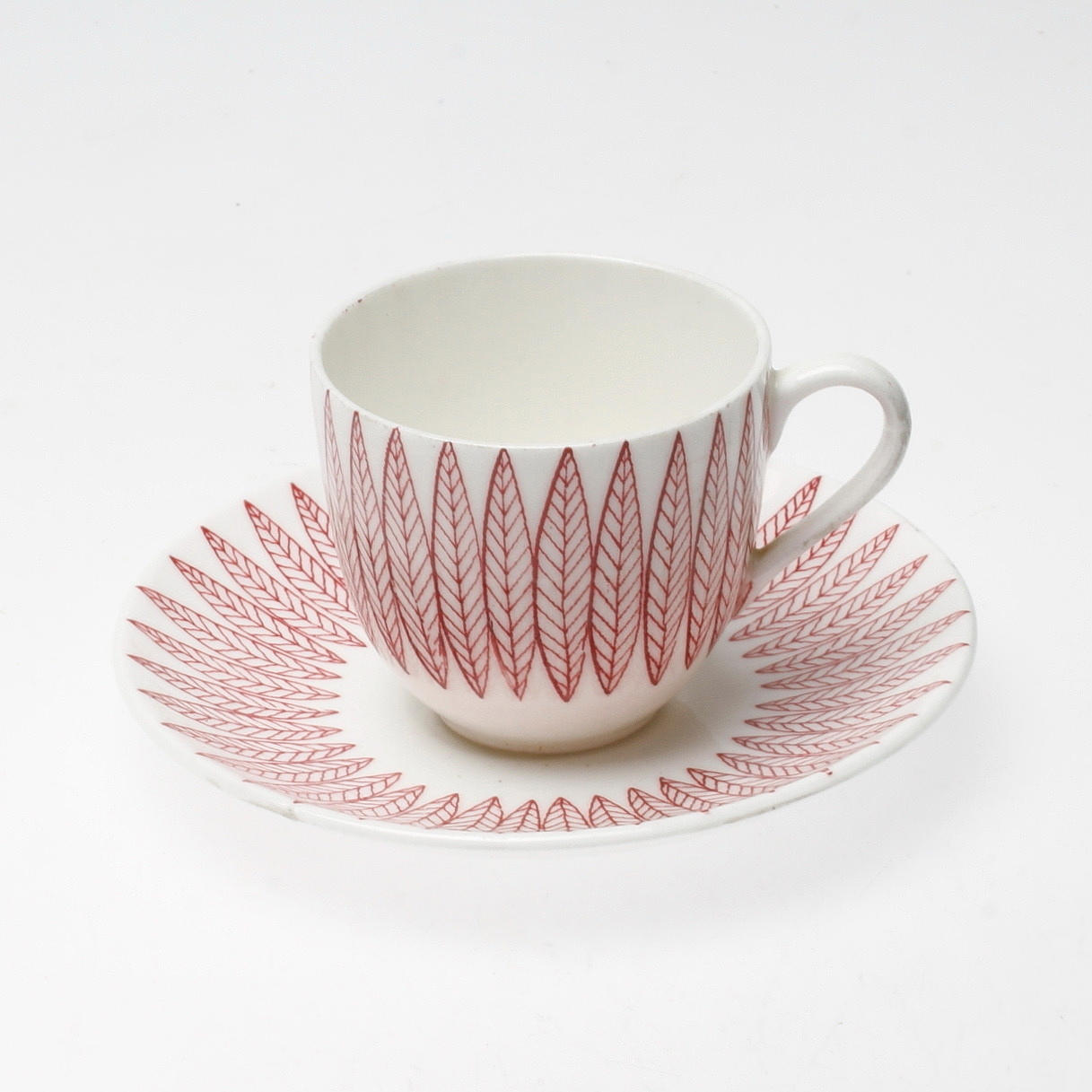 KAFFEKOPPAR med FAT, porslin. 6 delar. "Salix", Stig Lindberg, Gustavsberg.