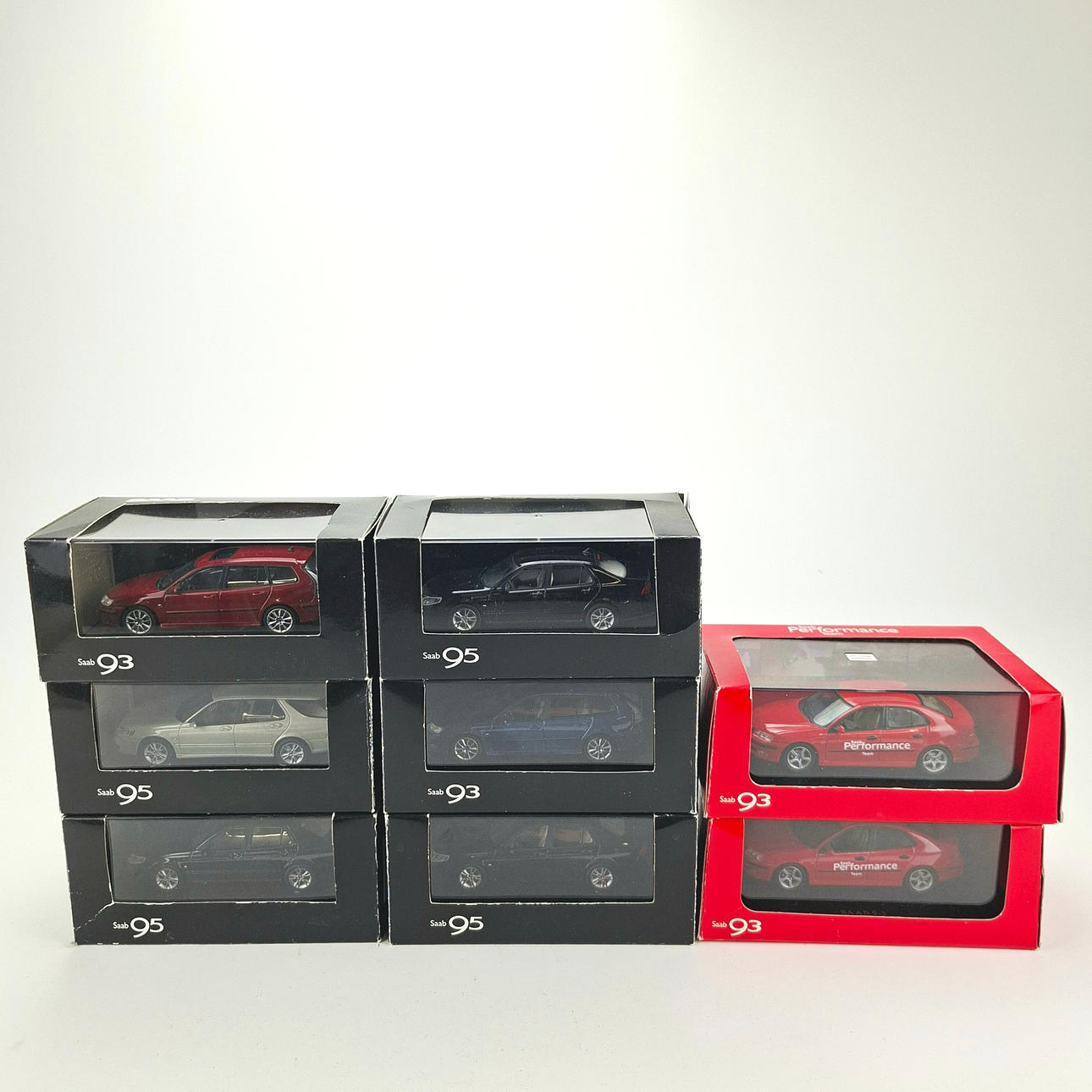 MODEL CARS, 8 pcs, scale 1:43, Saab.