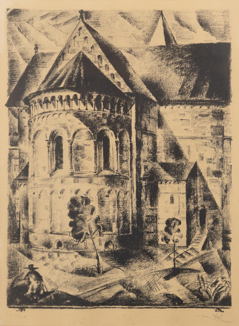 JULES SCHYL. Lithograph, Lund Cathedral, 5/25, signed.