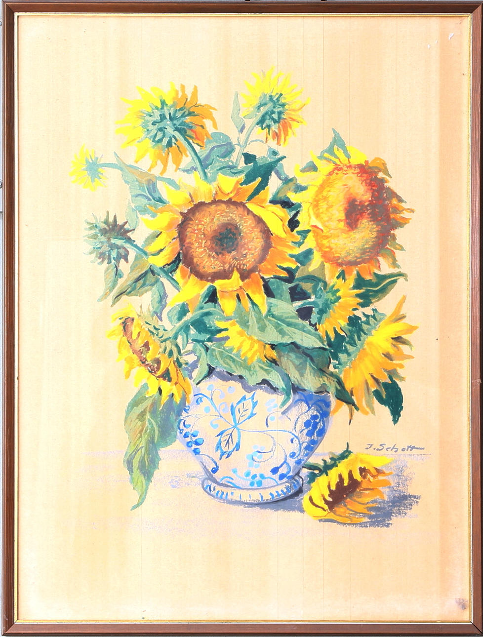 JOSEF SCHOTT. Solrosor, akvarell, signerad.