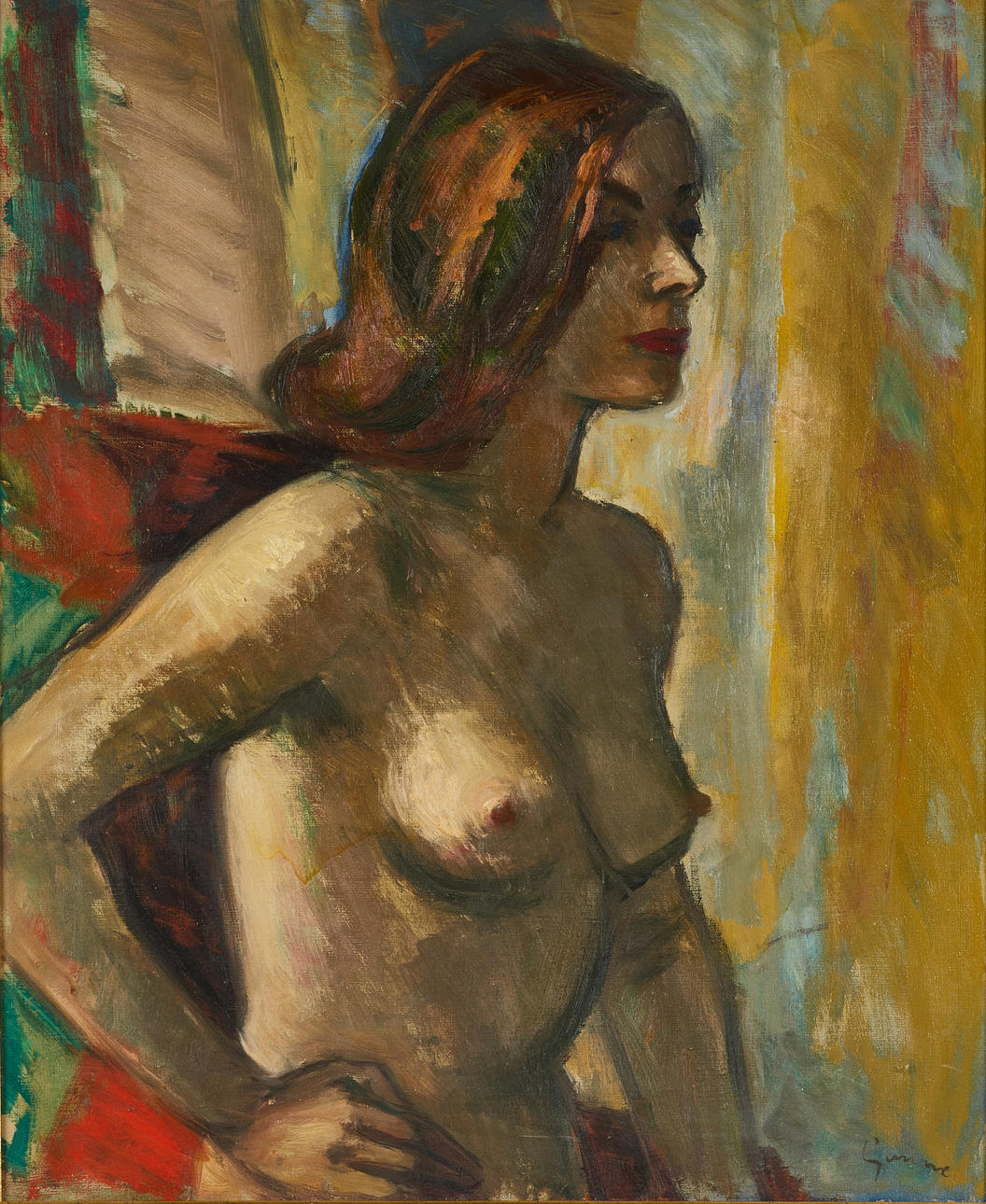CARL GUNNE (1893–1979). Kvinnlig modell, signerad, olja på duk