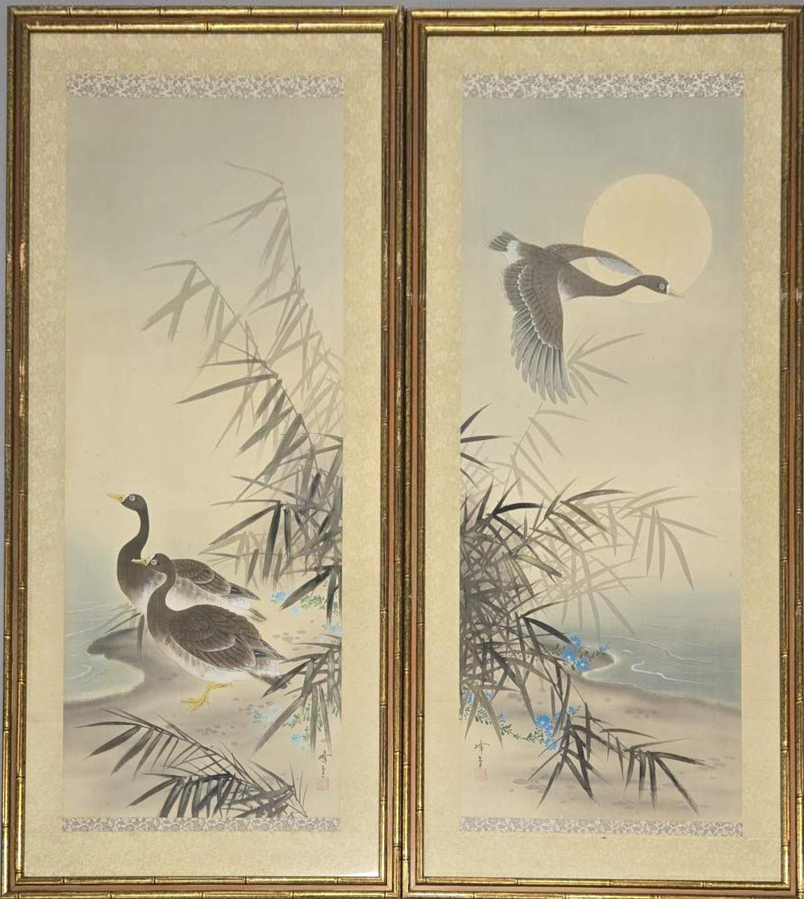 LARGE CHINESE HAND PAINTED SILKS.