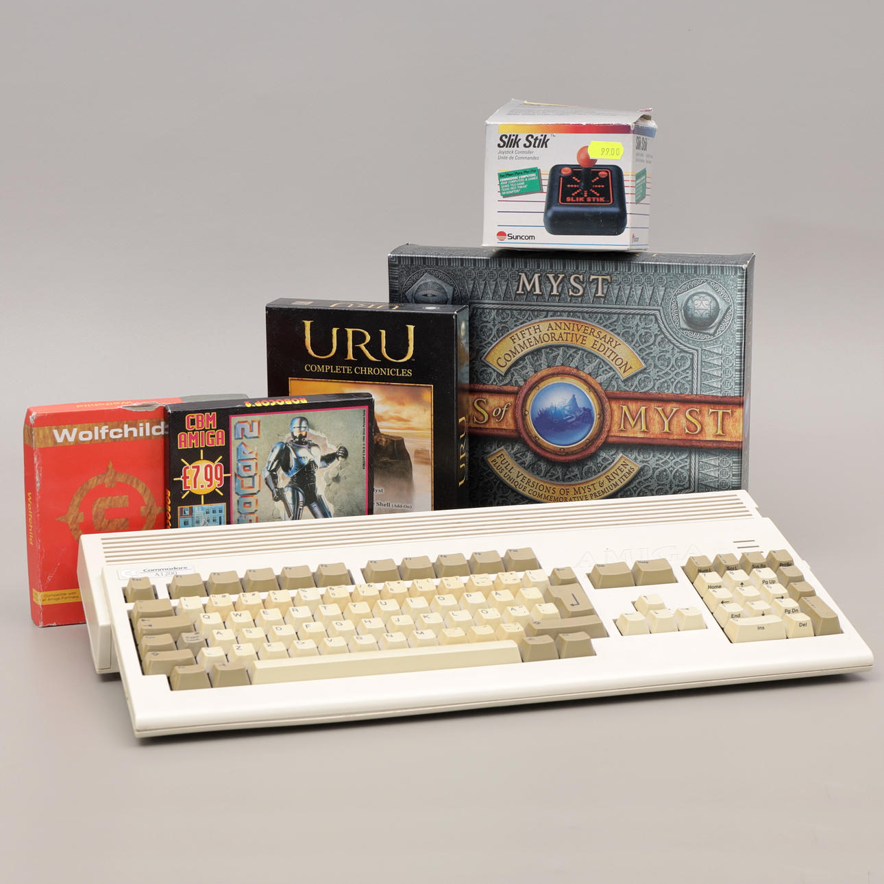 GAMING COMPUTER WITH GAMES, Amiga, 1980s.