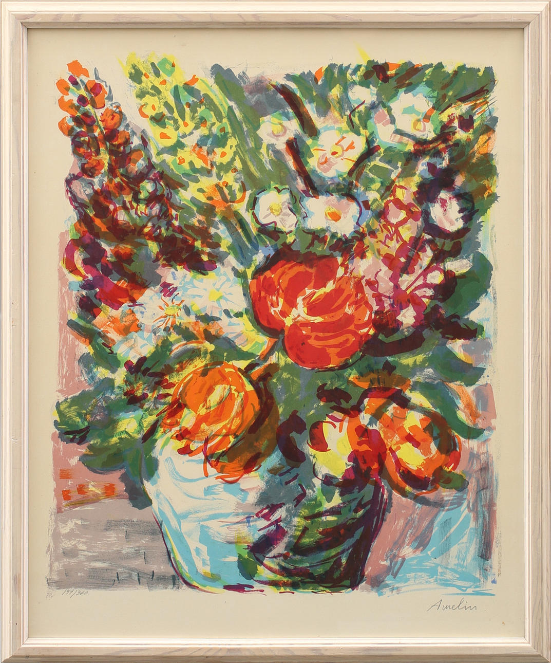 ALBIN AMELIN. Blommor, färglitografi, signerad Amelin och numrerad 194/360.