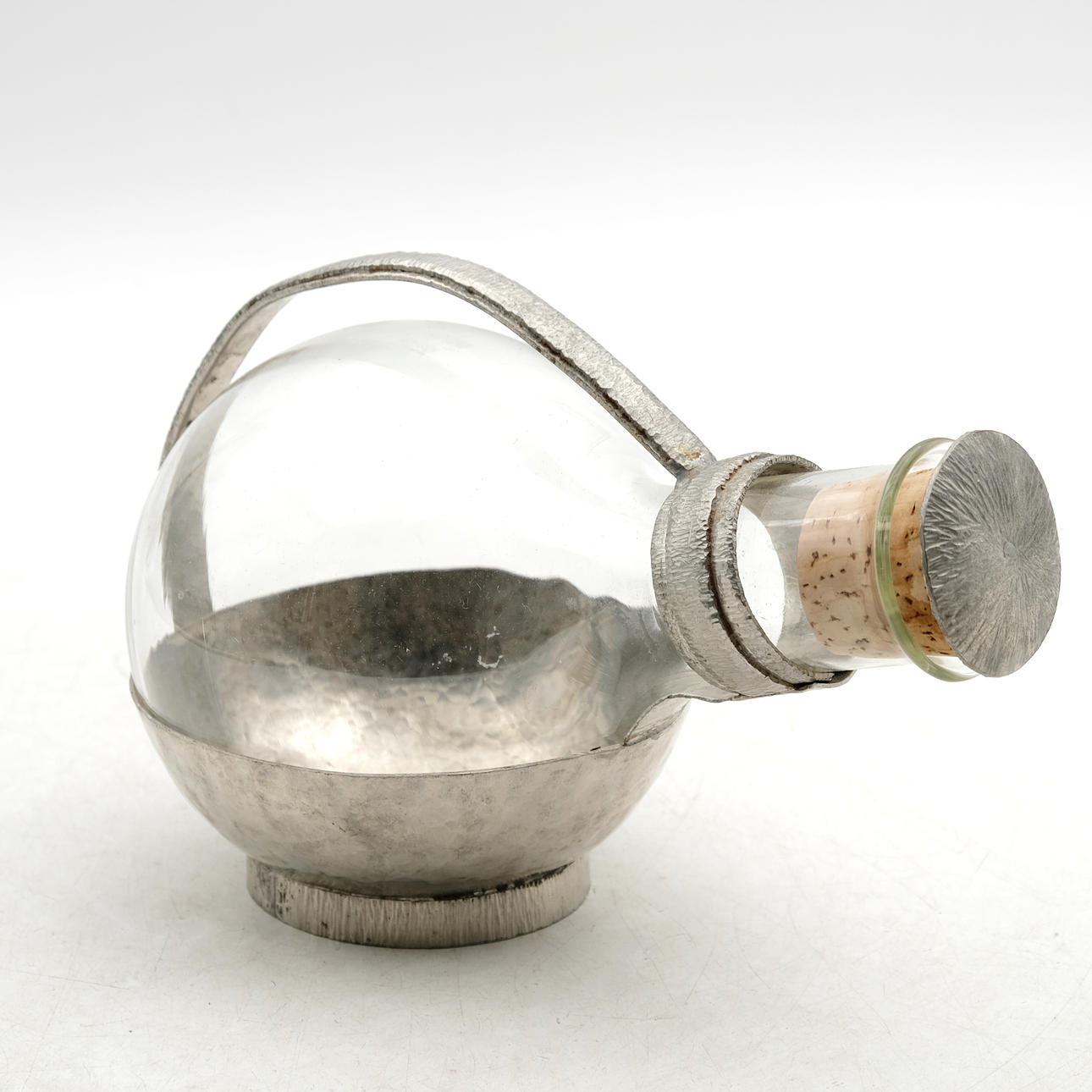 FLASK, Pewter, Lying with cork, Signed, year 1976.