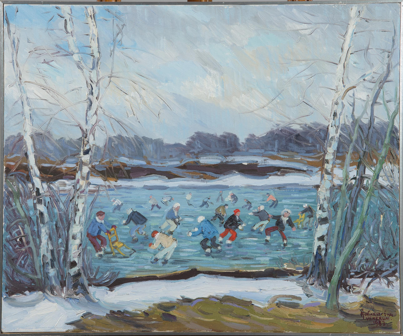 ÅKE WICKSTRÖM. "På vårisen", olja på duk, signerad Vekerum 1983.