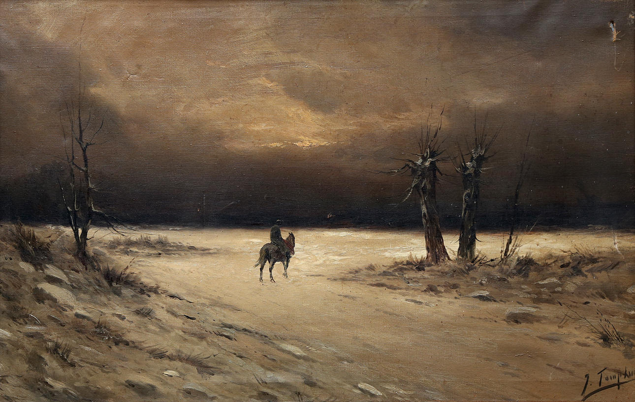 J. TOMPKINS. Landscape with a rider.