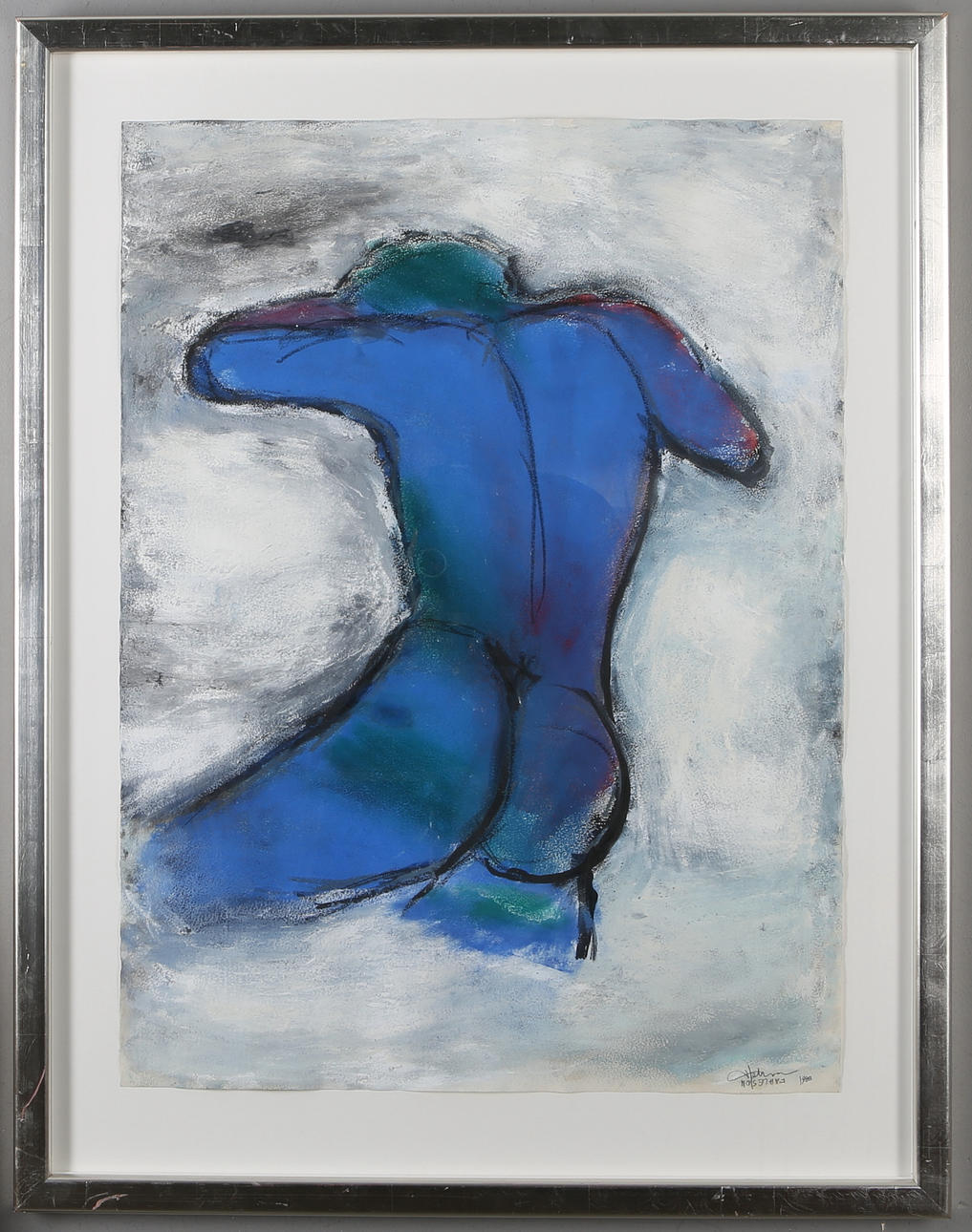 OIDENTIFIERAD KONSTNÄR. Studie i blått, blandteknik, signerad samt daterad 1988.