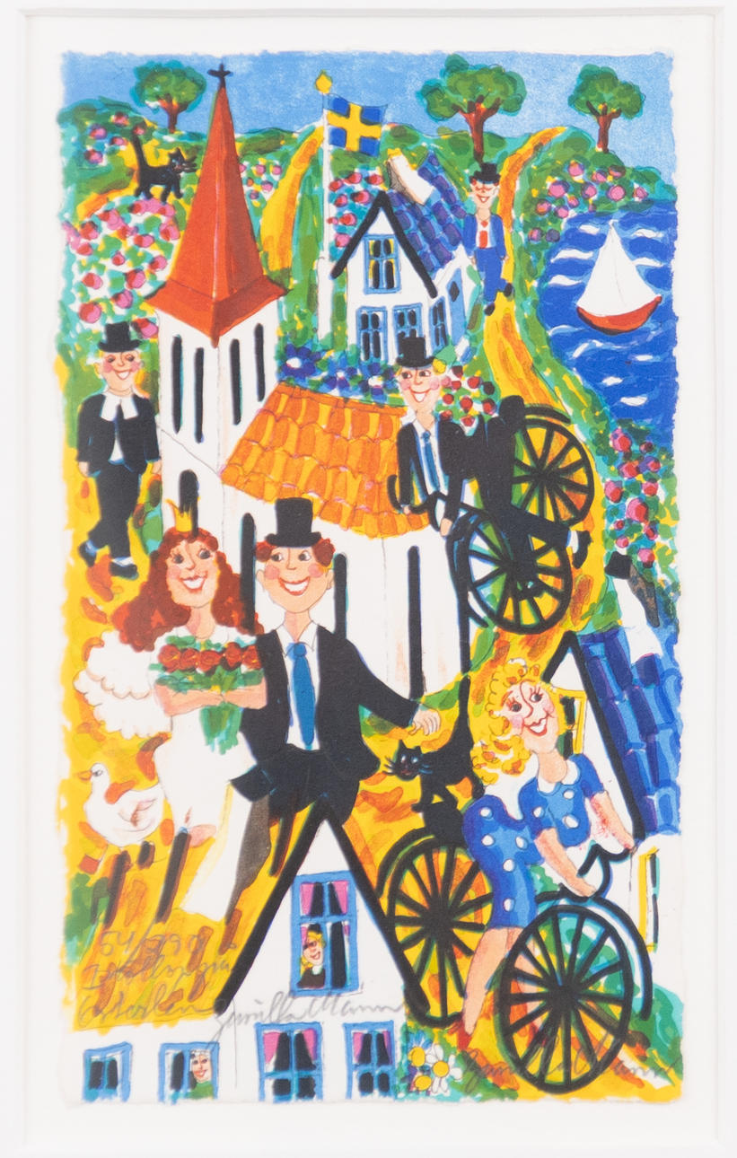 GUNILLA MANN. Lithograph, "Bröllop på Österlen", 54/290, signed.