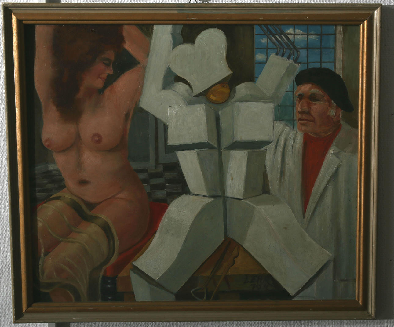 OIDENTIFIERAD KONSTNÄR. Olja på pannå, Modell och mästare, signerad Lehr, daterad -70.