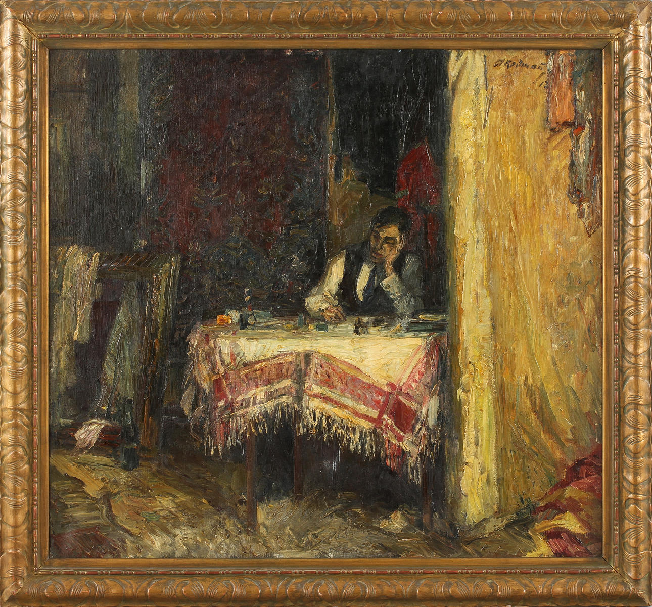 OKÄND KONSTNÄR. Olja på duk. Bär signatur samt daterad -13.