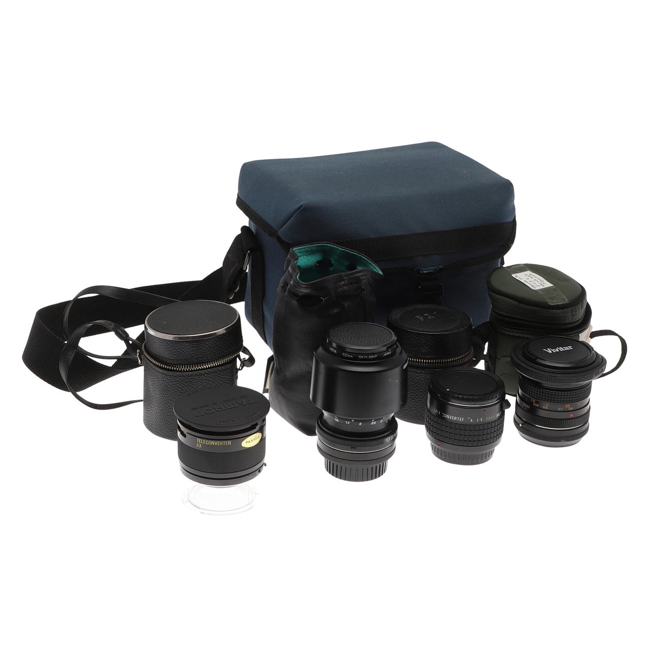 TWO CAMERA LENSES AND TWO TELECONVERTERS.