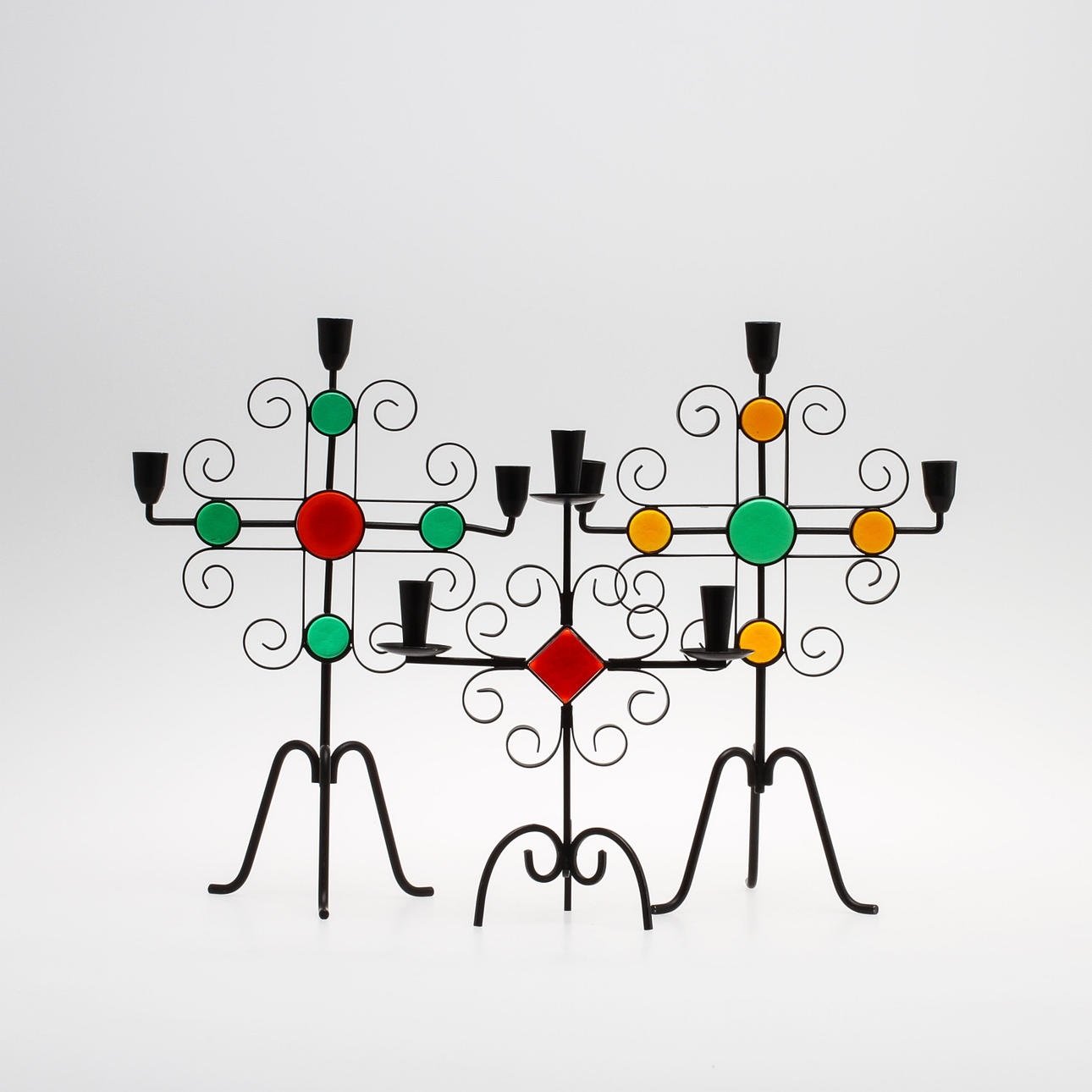 KANDELABRAR, ett par samt KANDELABER, smidesjärn, Gunnar Ander.