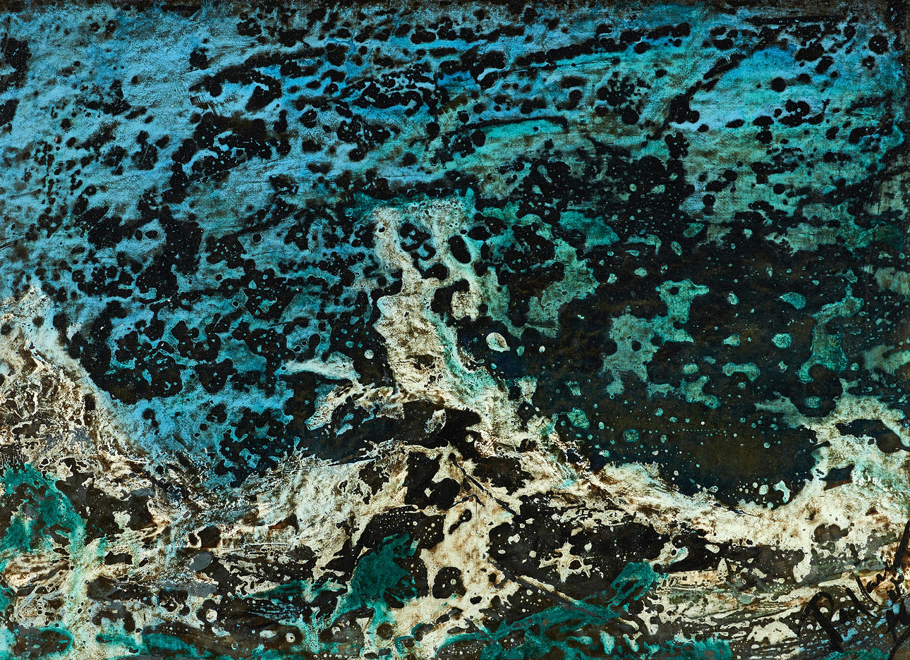 AMADEU PALLARÈS-LLEÓ (1917-2002). "Llevantada" (easterly wind), signed and dated 76, mixed media with oil on panel.