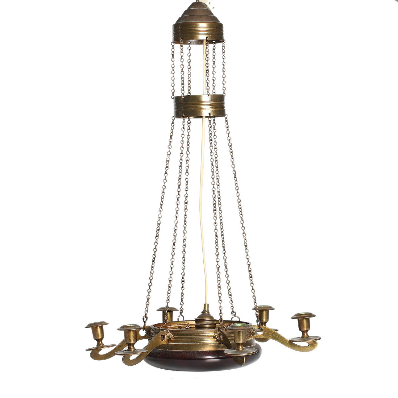 TAKLAMPA, mässing/ glas, Jugend, 1900-talets första hälft.