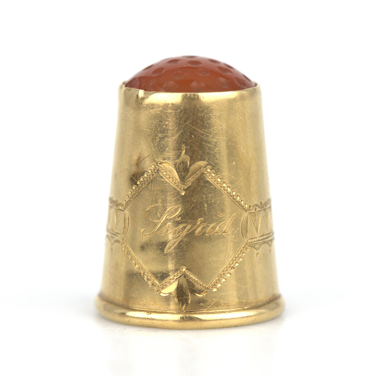 FINGERBORG, fästmögåva, guld 18k med karneol, gravyr Sigrid ...
