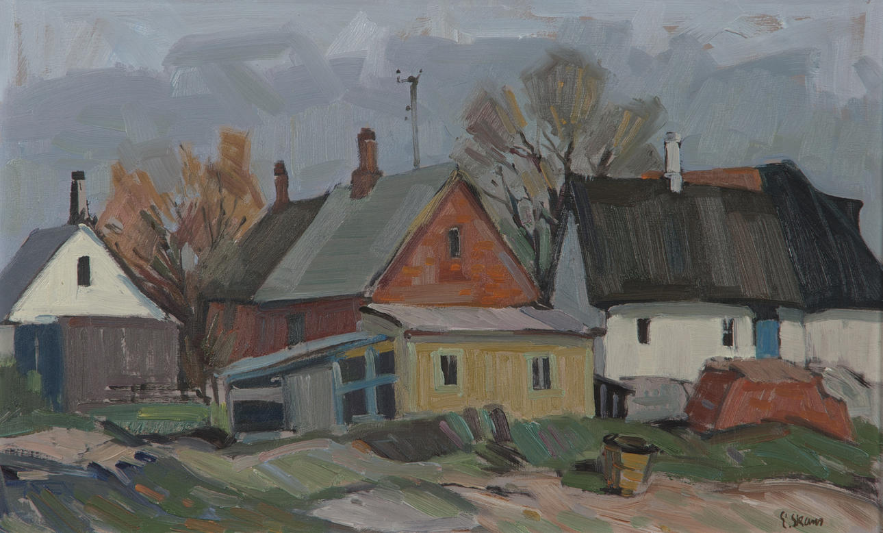 ESKIL SKANS. Hus, olja på pannå, signerad E. Skans.