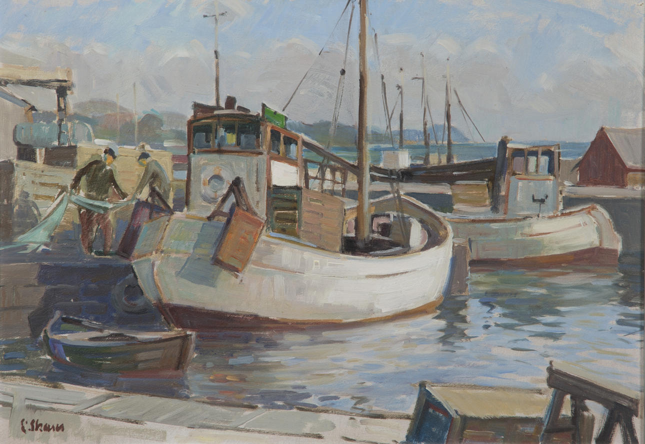 ESKIL SKANS. Fiskebåtar, olja på pannå, signerad E. Skans.