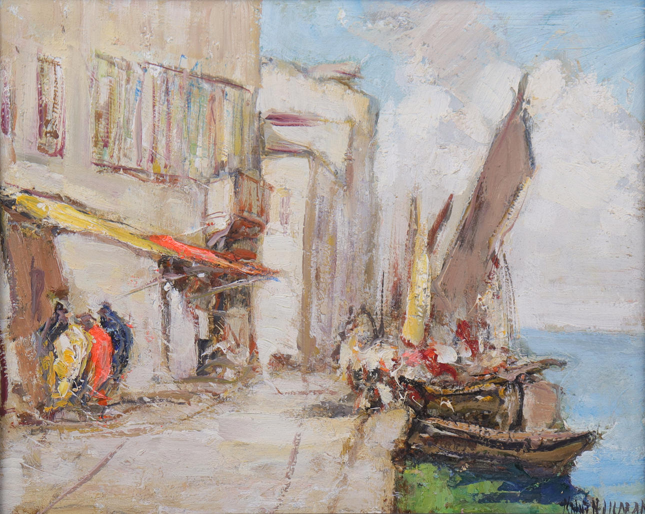 KNUT  NORMAN. oil on panel, harbour.
