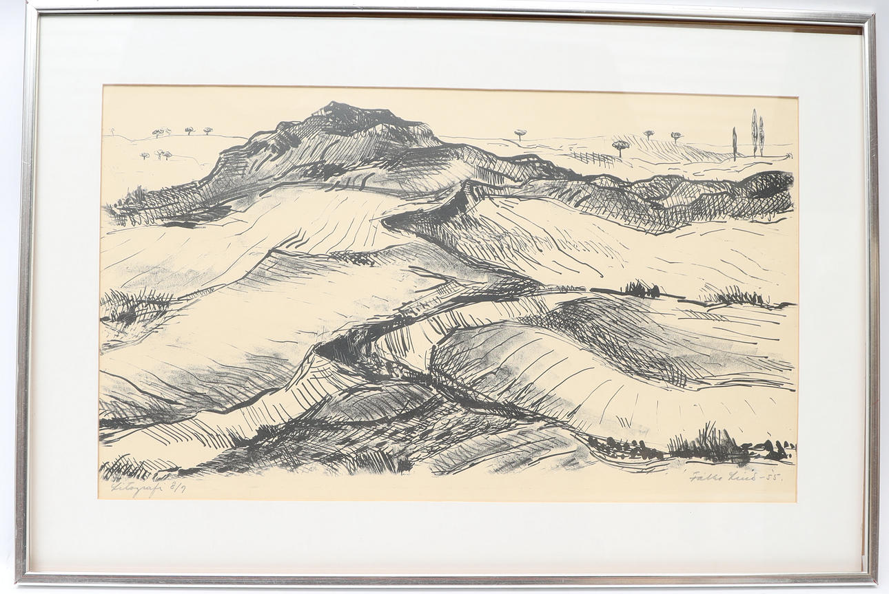 FOLKE LIND. Mountain range, lithograph, signed and numbered, dated 55.