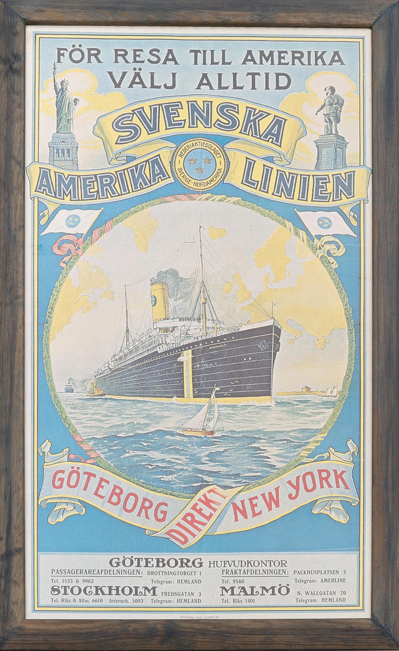 AFFISCH, tryck, efter Svenska Amerika Linien. 1900-tal.
