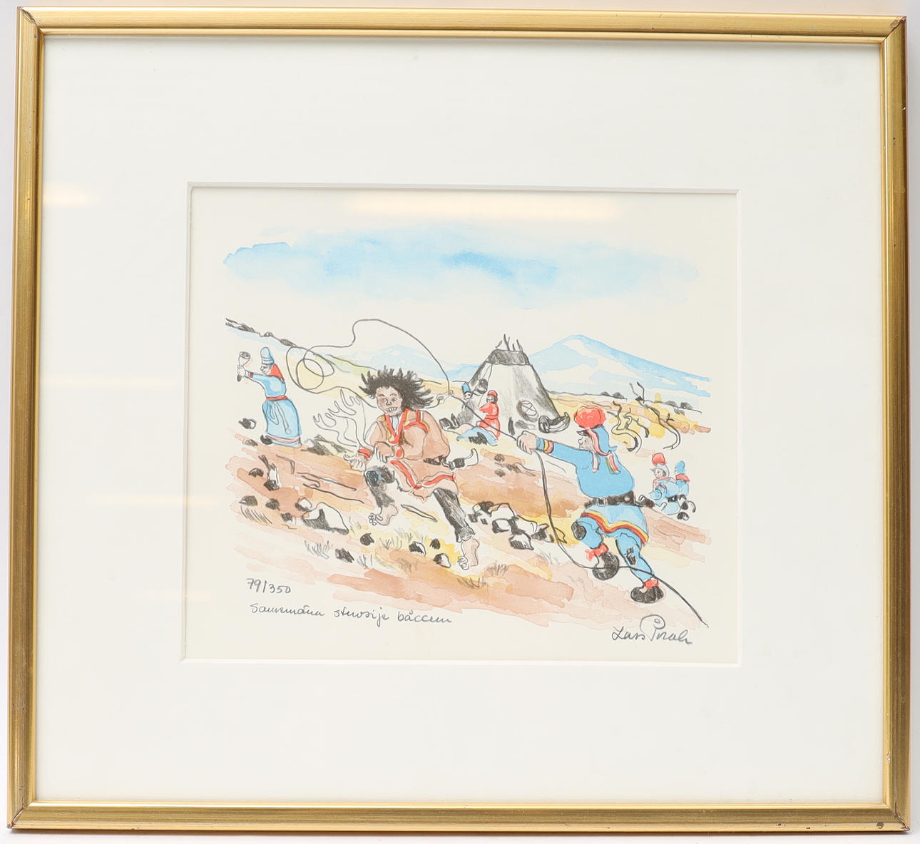 LARS PIRAK. Sami people, colour lithograph, signed and numbered.