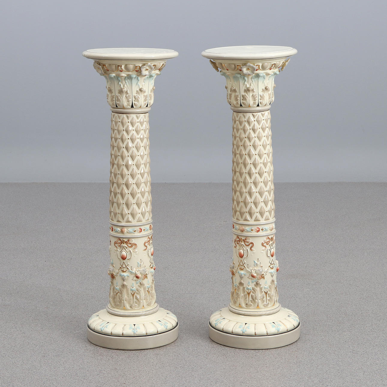 RÖRSTRAND, PEDESTALS, A PAIR. Earthenware. Circa 1900.