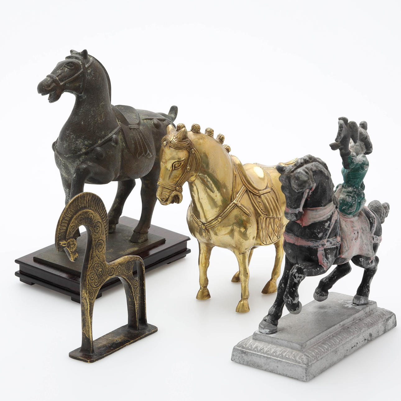 SCULPTURES, 4 pcs, metal, horses.