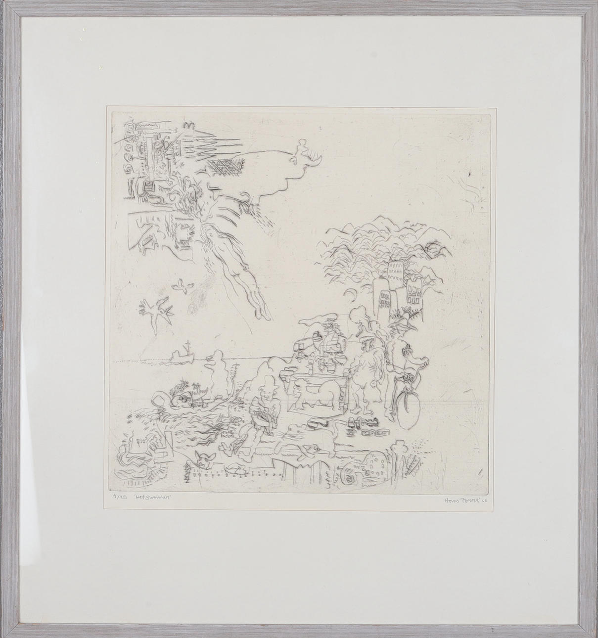 HANS TORNÉ. "Het sommar", etching, signed, numbered 4/20 and dated -66.