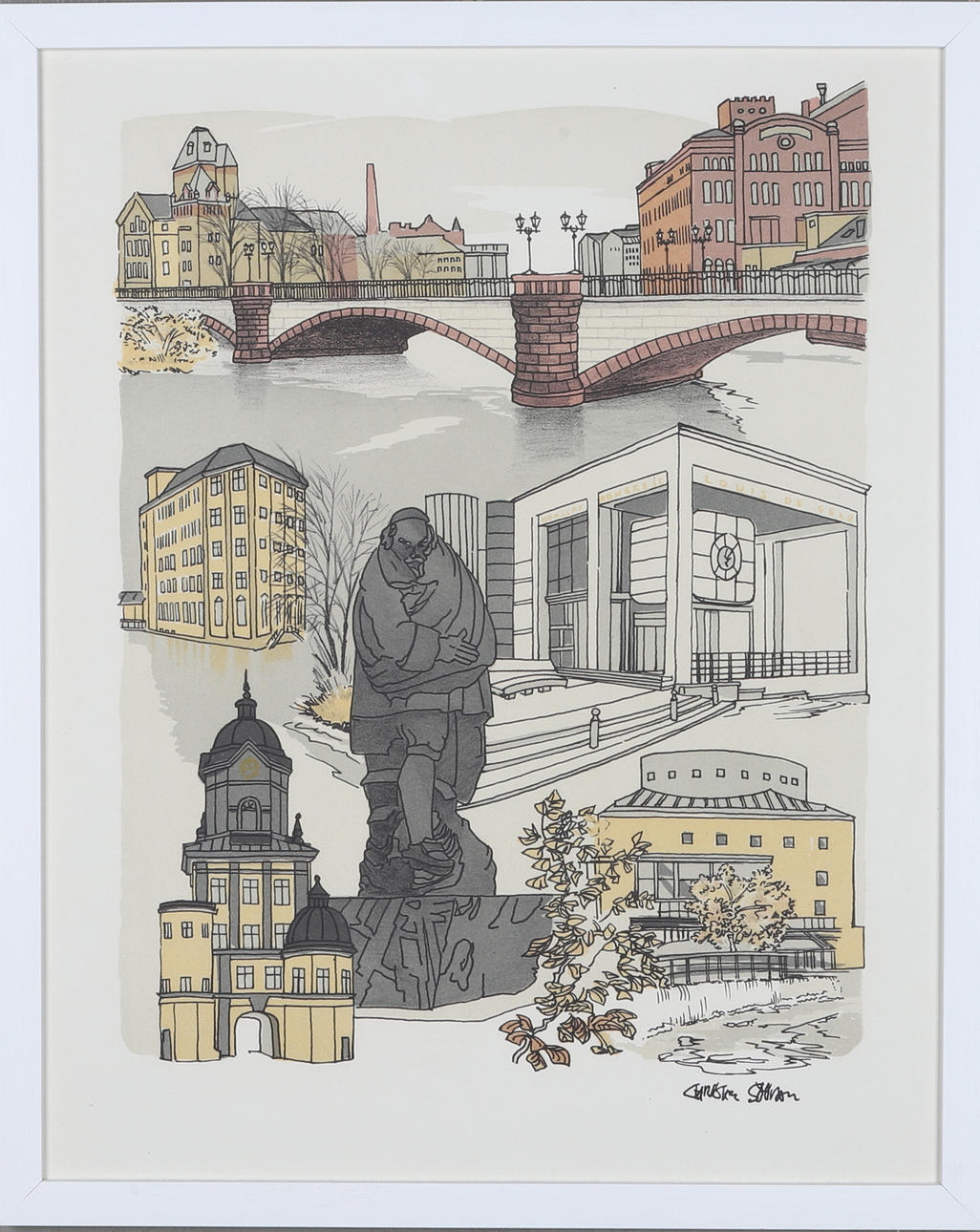 CHRISTER SÖÖDER. "Norrköping", colour lithograph, signed.