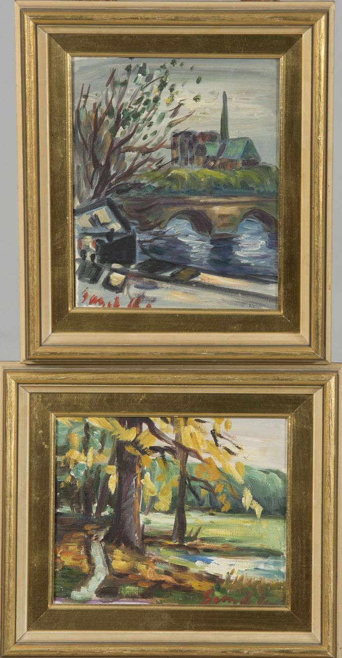 OIDENTIFIERAD KONSTNÄR. Landskap, 2 stycken oljemålningar på duk, otydligt signerade.