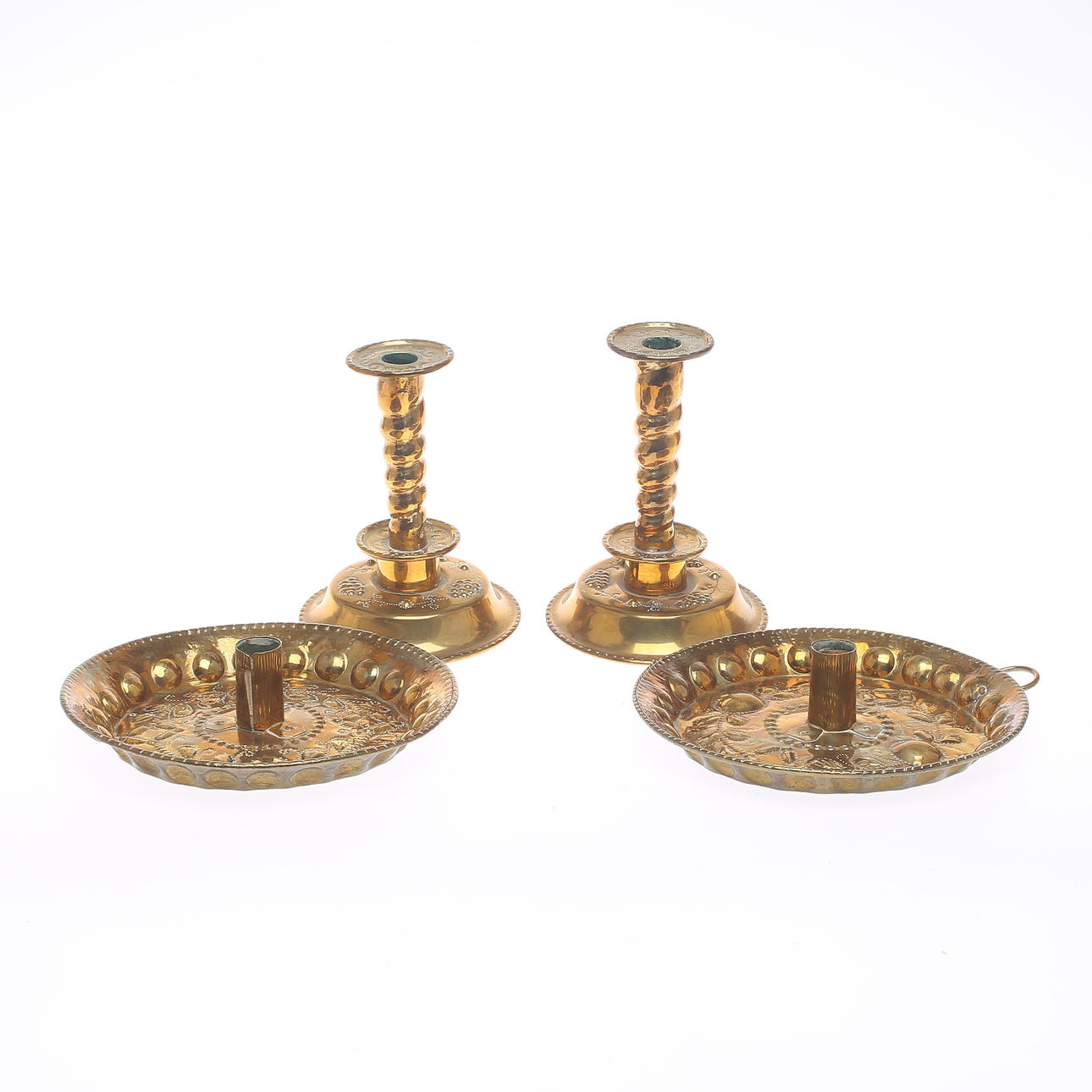 LJUSSTAKAR, 4 st, mässing, barockstil, 1800-/1900-tal.